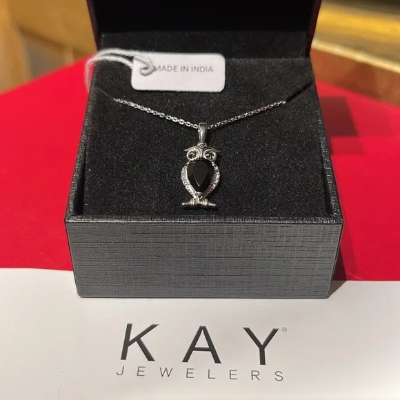 On SALE 🎉 Craftsmanship Onyx & Sapphire Owl Necklace Silver Stamped S925 18” - Picture 3 of 5